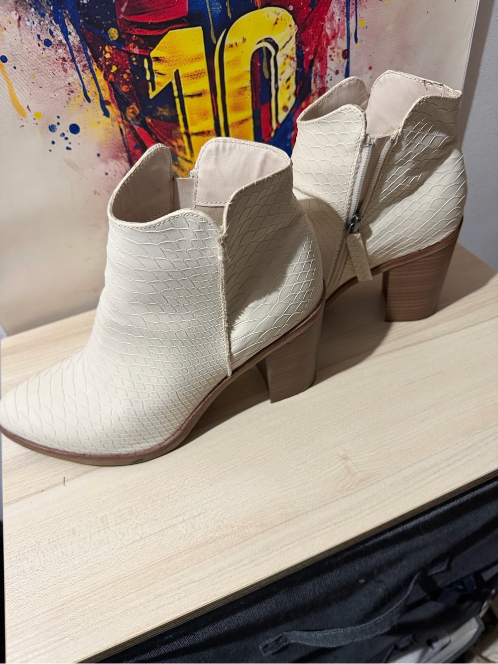 MIA Cream Textured Ankle Booties with Stacked Heel